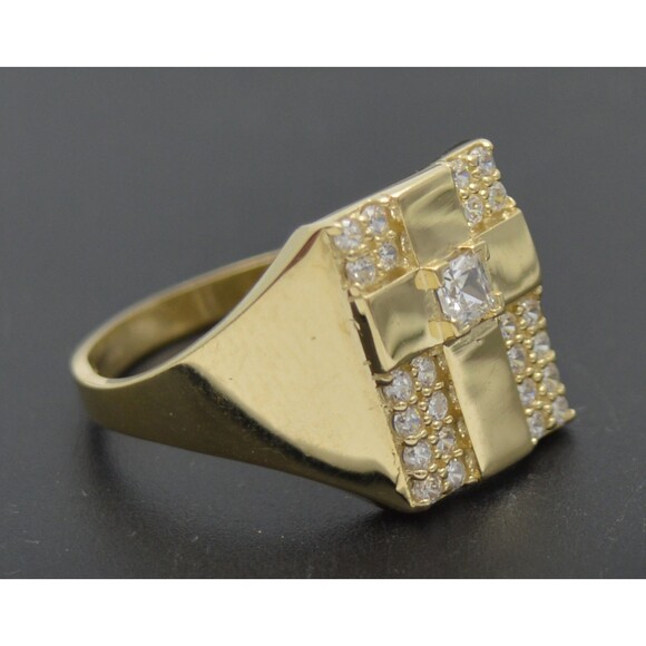 Real Solid 10K Yellow Gold Mens Square Cross  Ring 14.7mm ALL Sizes 4.0grams - Picture 2 of 5